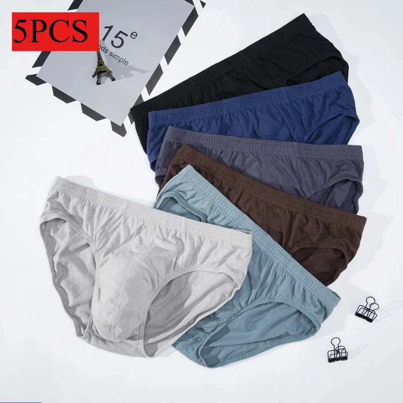 

5 Pcs Men's 100% Cotton Briefs Underwear - Plus Size L-7XL Breathable Soft Elastic Waistband Moisture Absorbent Men's Underpants