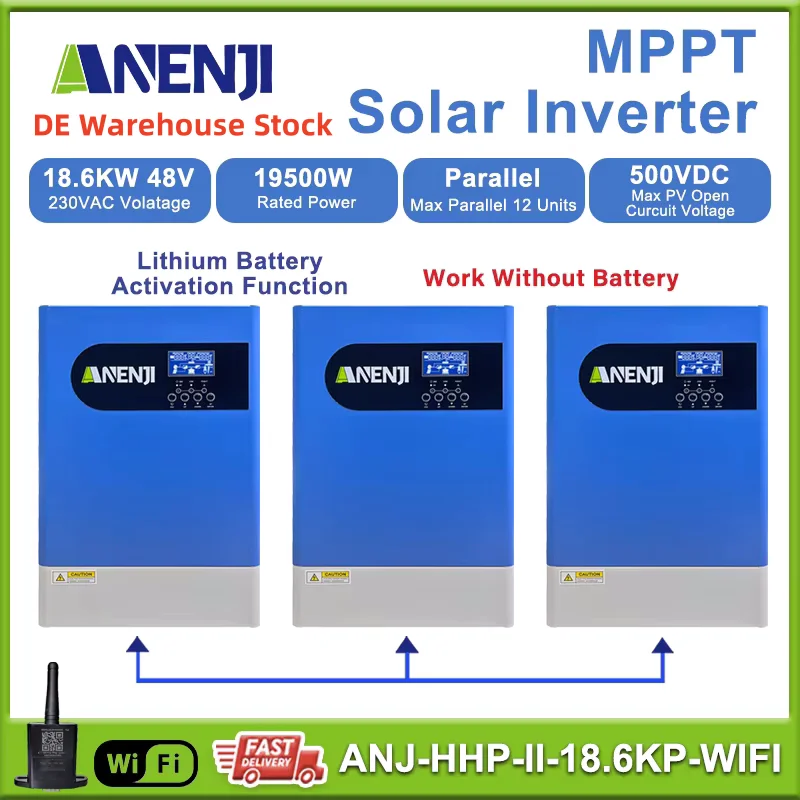 18.6KW 48V Solar Hybrid Inverter 220V 3 Phases Parallel MPPT 120A Charge Controller Pure Sine Wave PV Input 500V Support BMS