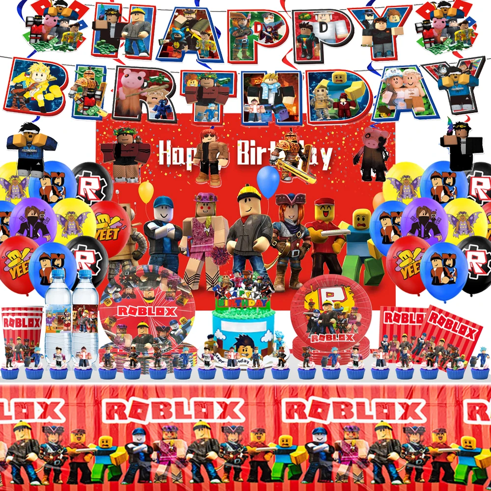 Roboter Junge Geburtstag Party Thema Dekor Geschirr Set Roblox Poster Kuchen Topper Ballon Notizblock Platte Tasse Hintergrund Party Liefert