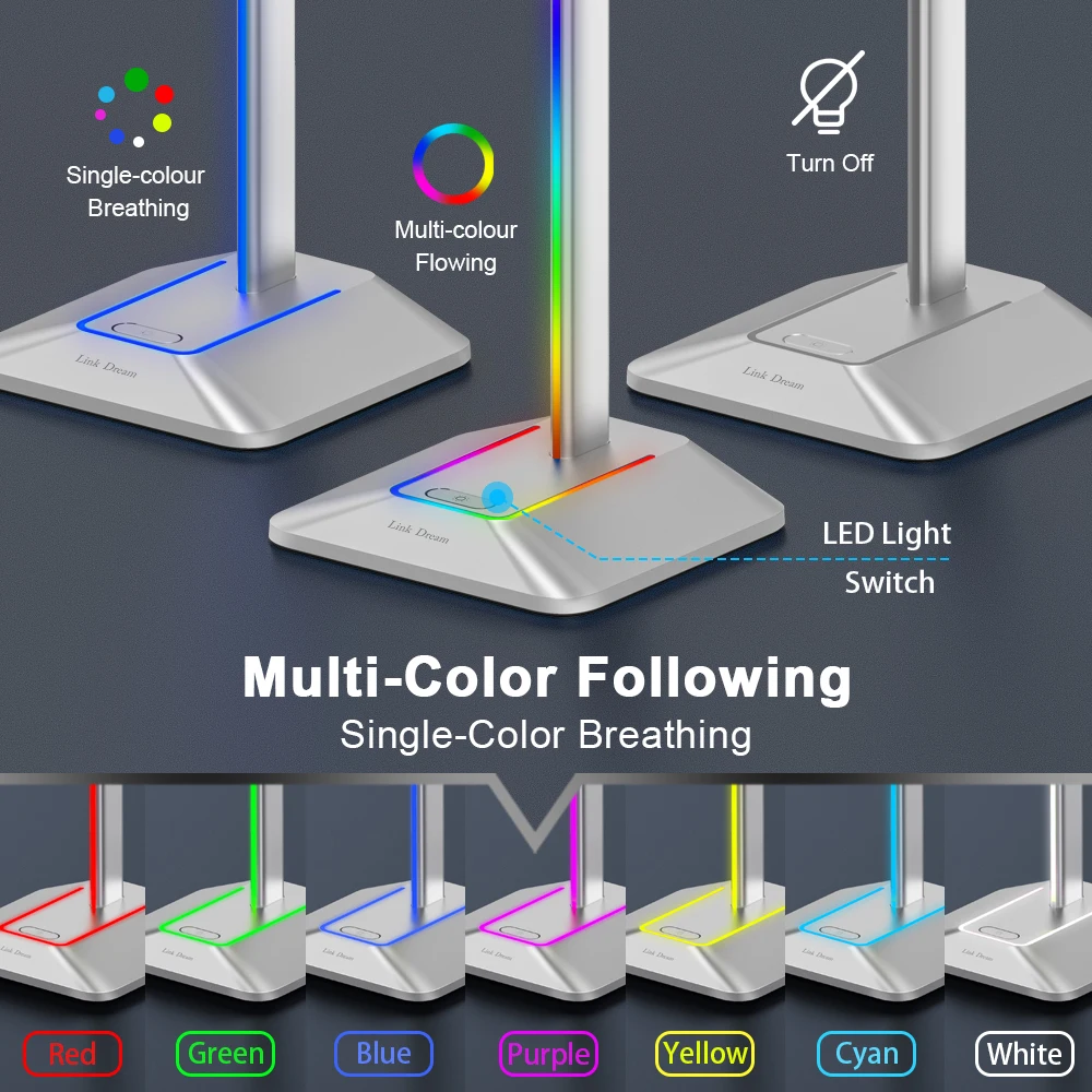 Link Traum RGB Kopfhörer Ständer mit Typ-c USB Ports Kopfhörer Halter Gaming Headsets Stand Kopfhörer Zubehör Aufhänger Silber