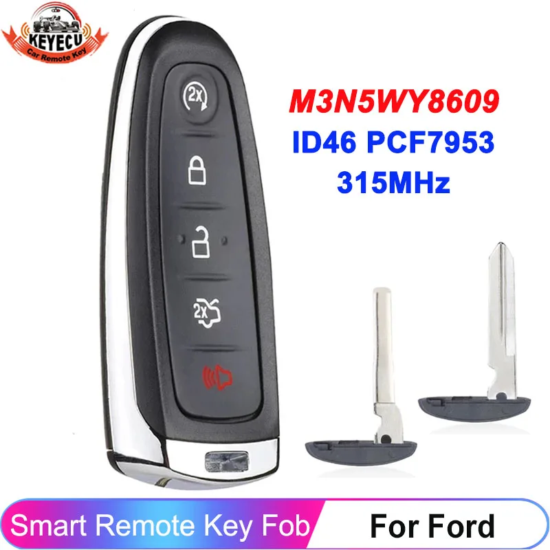 KEYECU BT4T-15K601-Hx M3N5WY8609 315MHz For Ford Explorer Edge Flex C-max Taurus 2013-2017 ID46 PCF7953 Chip Remote Key Fob