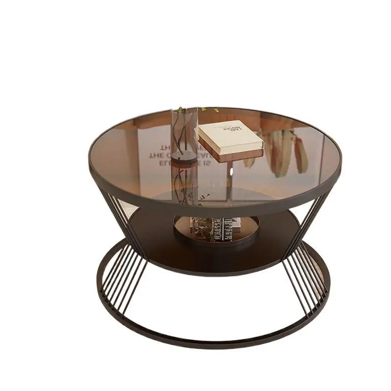 

Small family coffee table Living room Round glass tea table Hotel apartment Light luxury tea table Cream style Internet celebrit
