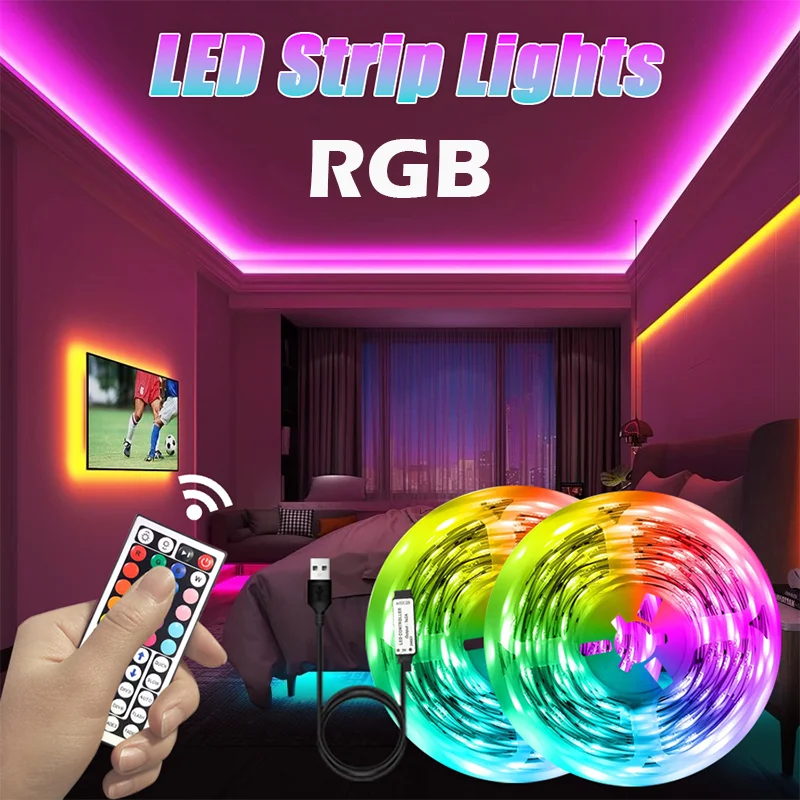 

5V USB RGB LED Strip Lights, 5050 SMD Color Changing LED Tape with 44 Keys Remote, Flexible Adhesive LED Lights for TV
