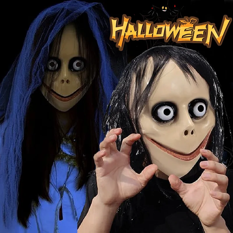 

New Halloween Horror With Long Hair Masks Funny Mask V-shaped Mouth Mask With Hair Female Ghost Face Mask Roleplay Property