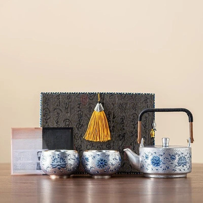 

Twined branch lotus ******lver beam pot large capacity teacup one pot two cups kung fu tea set