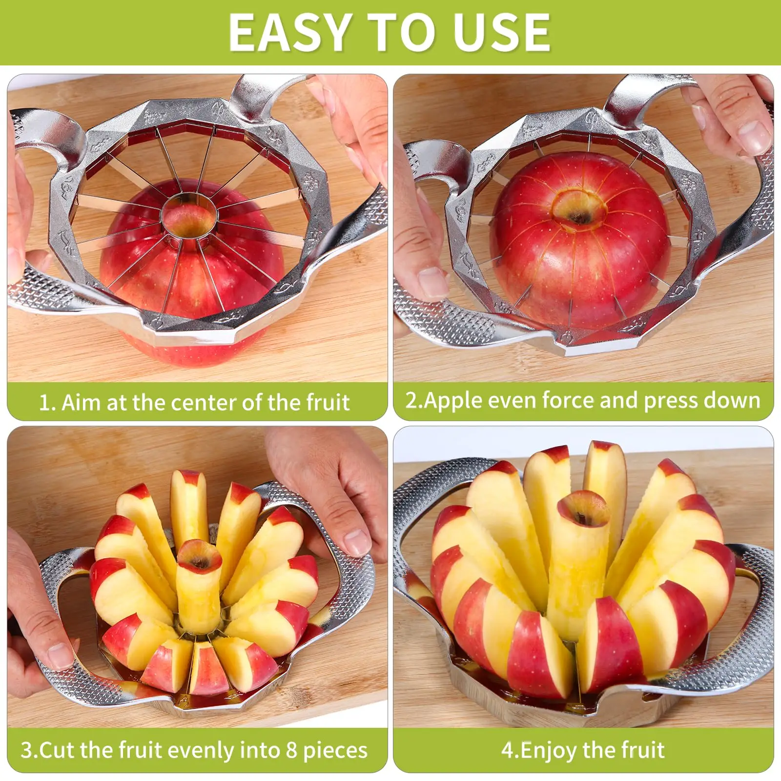 Stainless Steel Apple Slicer and Corer 12 Slices, HEAVY DUTY Sharp Apple Cutter and Divider Fruit Cutter Kitchen Tools