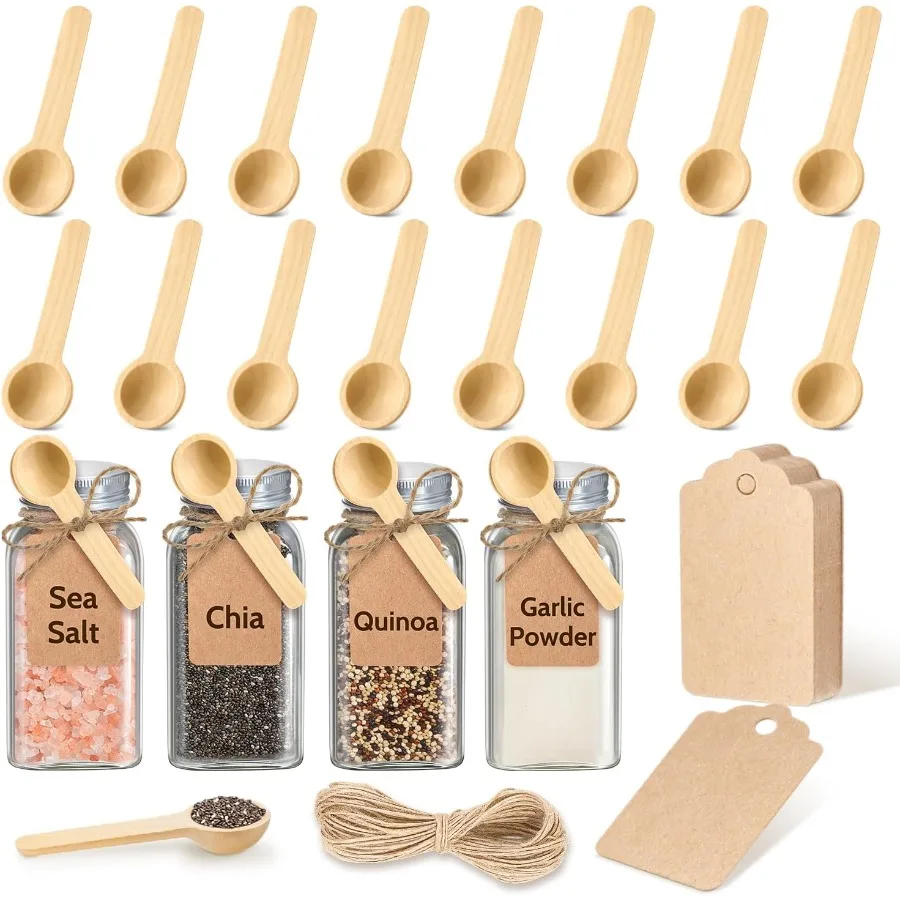 

MORGLES 20Pcs Small Wooden Spoons Set 3 Ihes Mini Wood Tasting Spoon with Tags and Twine for Jars