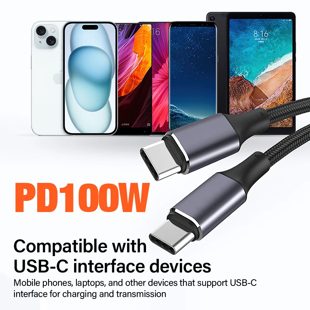 كابل 100 وات من النوع C إلى USB C PD 3.0 شحن سريع 4.0 شحن سريع من النوع C إلى النوع C لهاتف iPhone 17 16 Pro Macbook Samsung Xiaomi #4