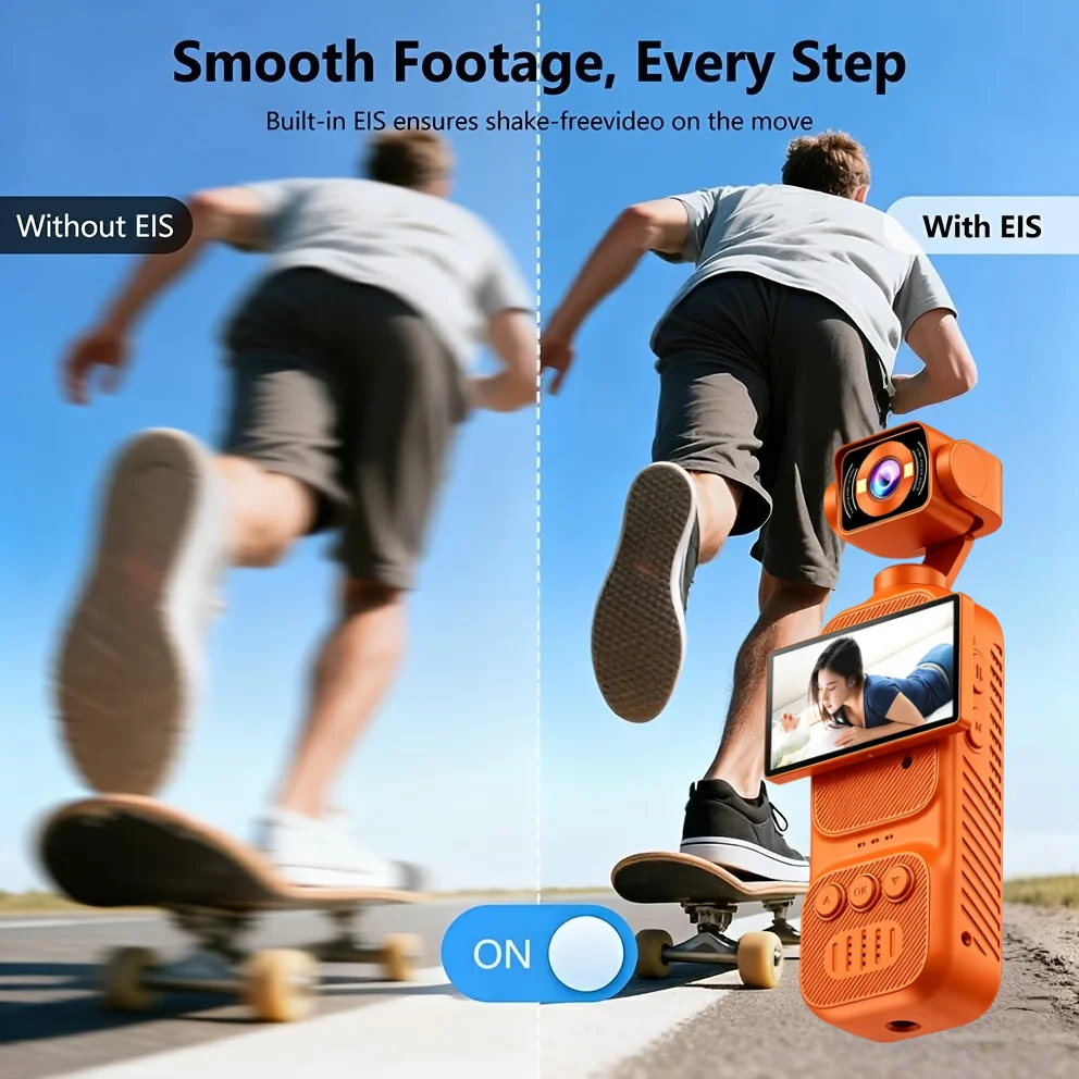 2K Handheld Gimbal Stabilizer for Pocket Action Cameras, USB-C Fast Charging, Portable Smooth Stabilized Footage