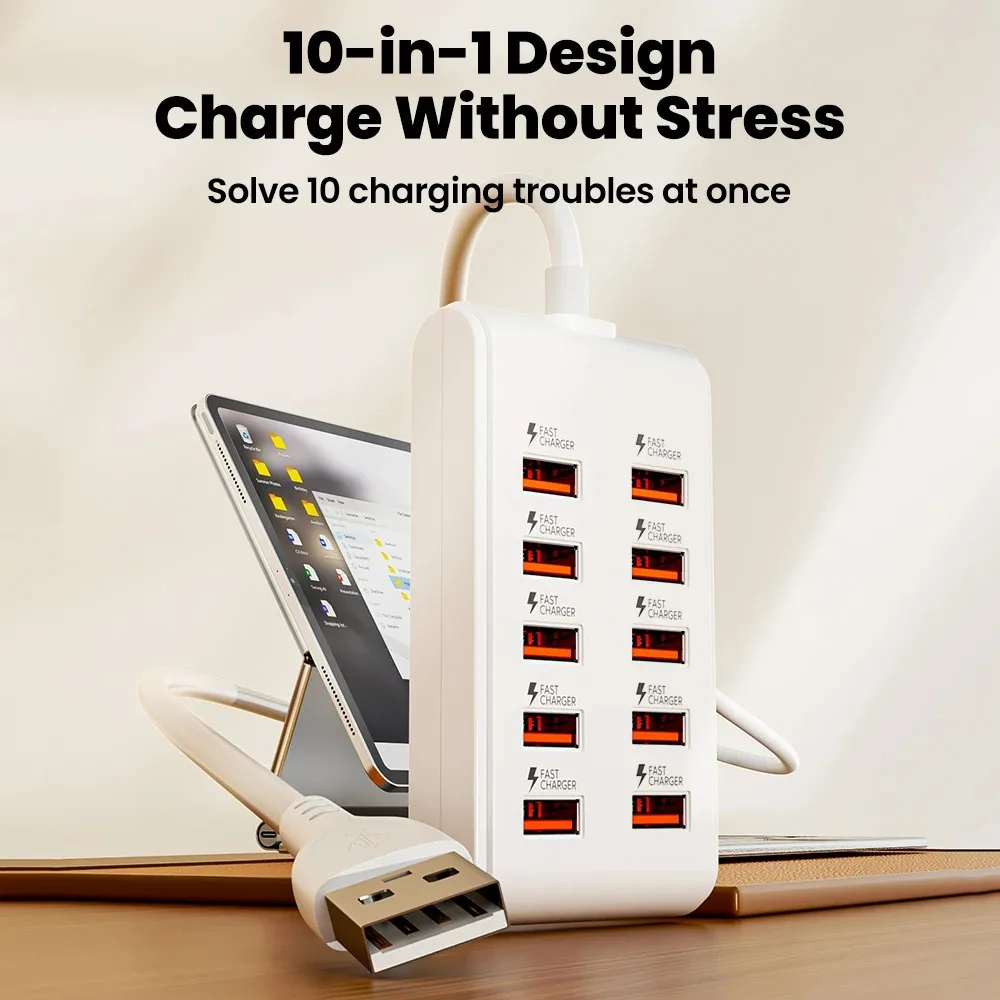 10-in-1 Plug in Charger Extension Power Socket Plug 10USB Ports Fast Charging Converter Plug Desktop Charging Station