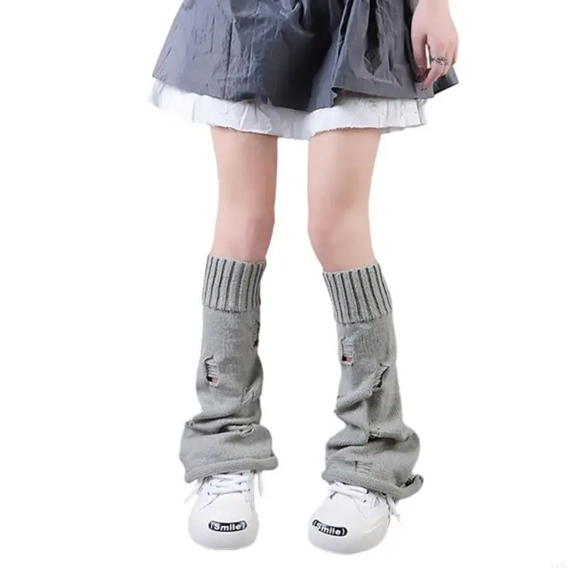 L5YC Women Knitting High Boot Long Tube Knitted Leg Sleeve Foot Cover Non Slip Warmer