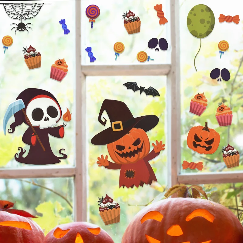 

Halloween Stickers Witch Pumpkin Ghost Spider Bat Window Wall Sticker Halloween Party Home Bathroom Glass Horror Windows Sticker