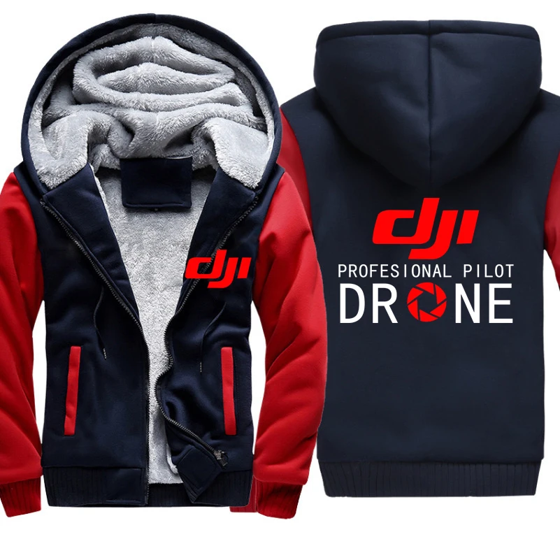 Man's Hoodies DJI Drone Pilot Print Jacket Men Casual Winter Thicken Warm Fleece cotton Zipper Raglan Coat Male Tracksuits