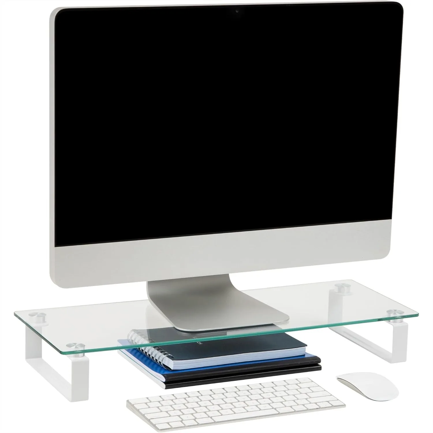 

Glass Monitor Stand, Clear Desktop Organizer Laptop Riser, Ergonomic Office Desk Riser for Dual Monitors