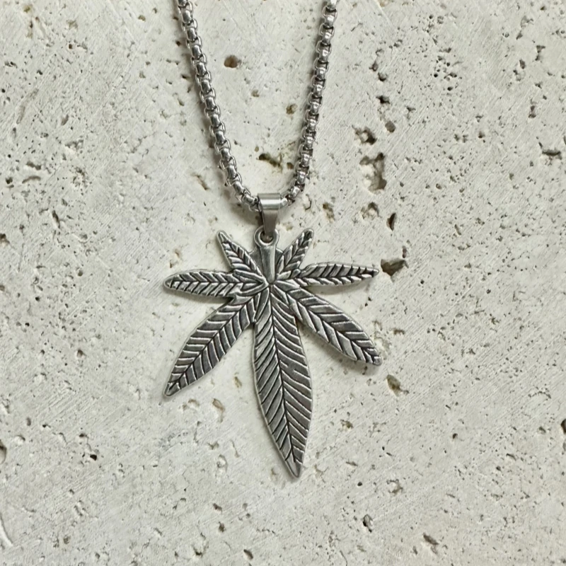 Fashion maple leaf stainless steel pendant necklace hip-hop punk style party disco necklace unisex lucky gift view 3