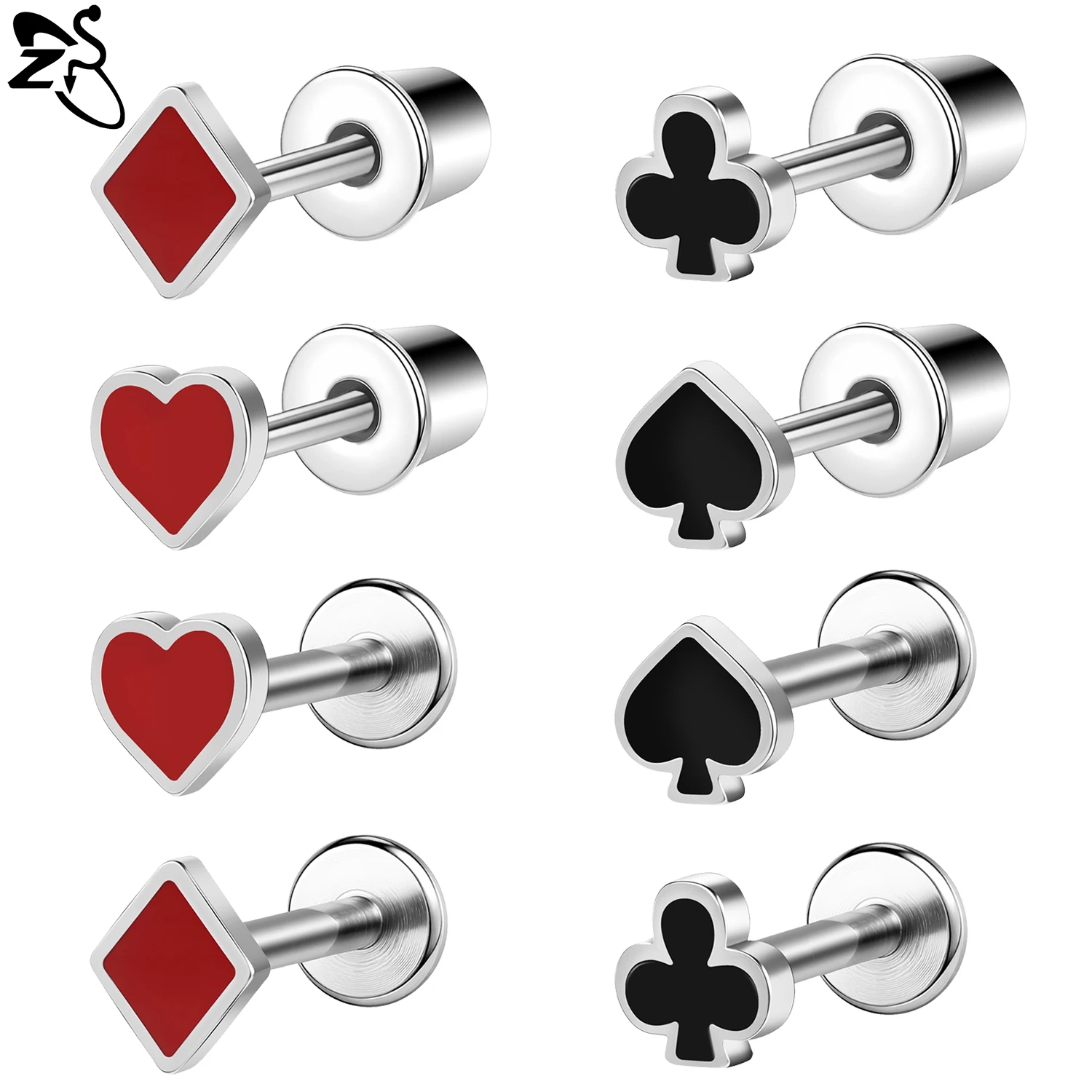 ZS 1 Piece 16G/20G Stainless Steel Labret Lip Piercing Spades Hearts Shape Lip Studs Ear Helix Cartilage Piercings Jewelry 6/8MM