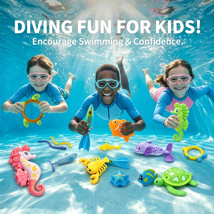 Pool Diving Toy Set, Random Colors, 4-Pack Underwater Sea Animal Toys, Kids Swimming Training Game Toys for Pool Play