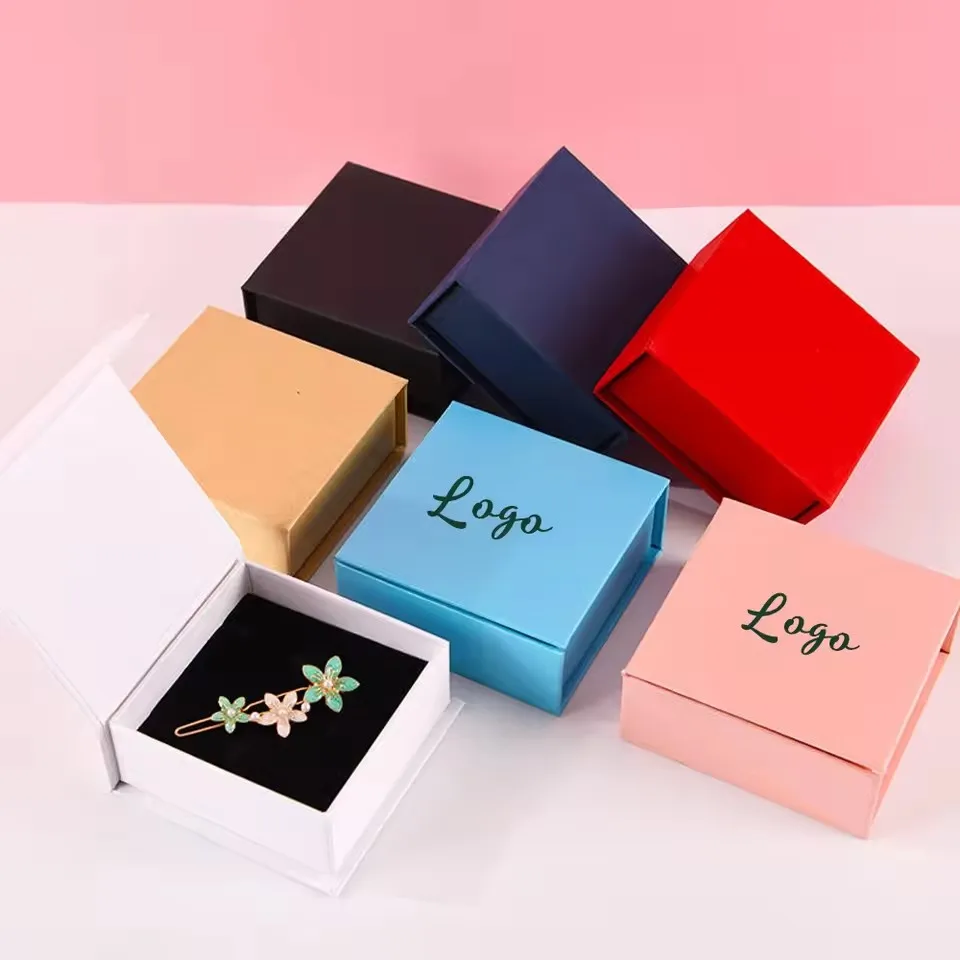 Magnetic Clasp Flip Ring Packaging Paper Boxes Organizer for Accessories Custom Eco Friendly Jewelry Storage Box With Logo Print