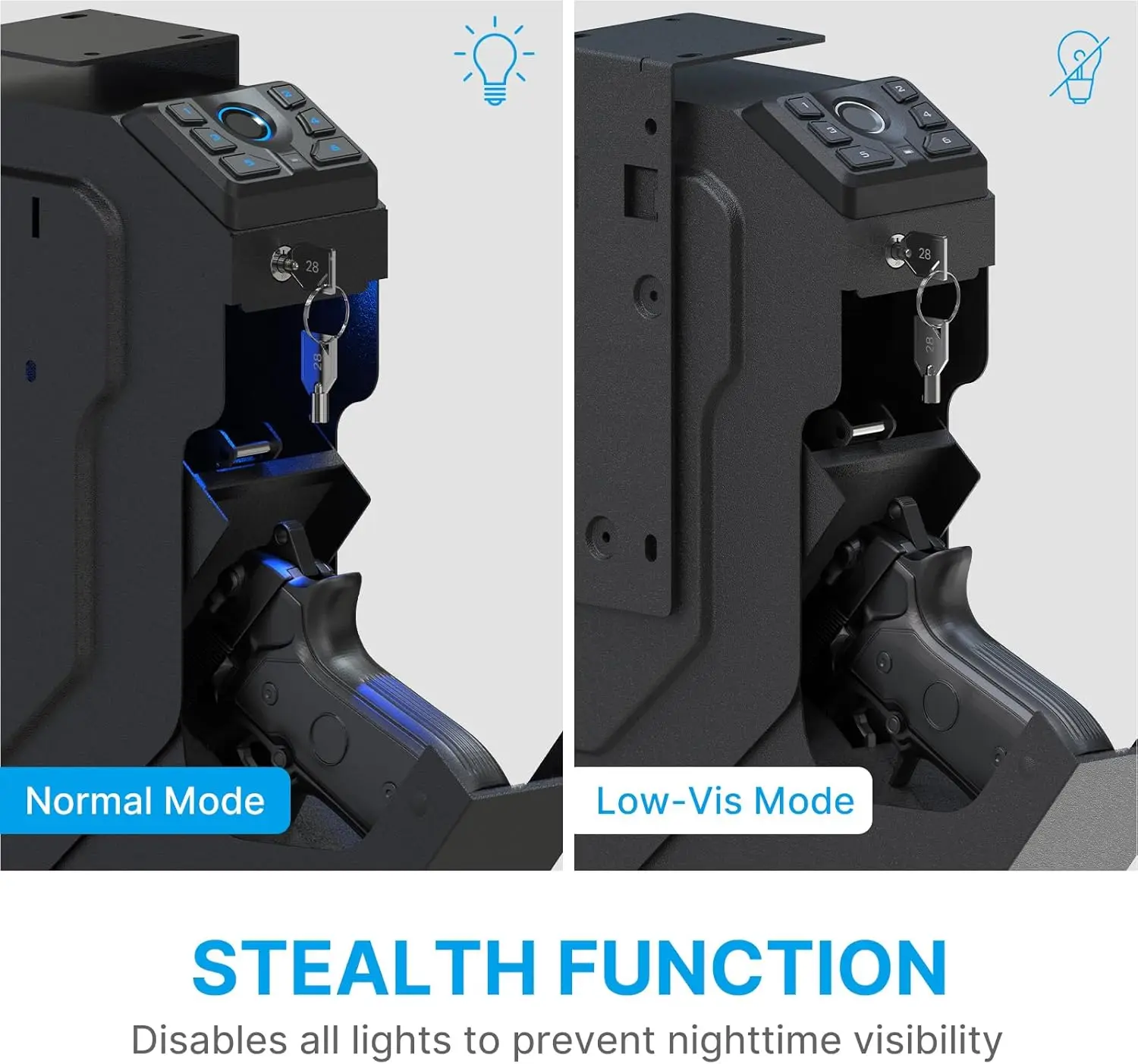 خزنة مسدس بيومترية للمسدس منسدلة، آمنة للمسدس الذكي مع بصمة الإصبع، رمز الدبوس، الوصول إلى المفتاح لمنضدة الليل،