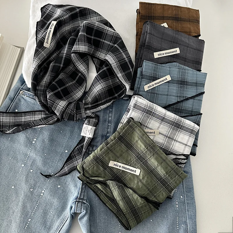 

Plaid Triangle Scarf Women's Academy Style Classic Checkered Scarf Fashion Accessory Small Neckerchief