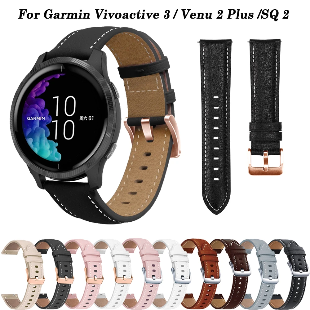 สายรัดข้อมือหนัง20มม. สำหรับ Garmin venu 2 PLUS/vivoactive 3 /sq สายนาฬิกาอัจฉริยะ Forerunner 245 645สาย158 venu สายรัดข้อมือ