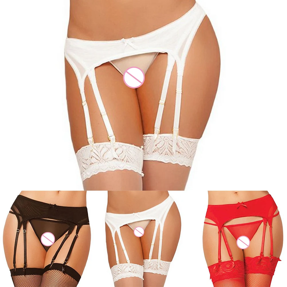 

Женское эротическое белье: комплект из стрингов-бикини, пояса-чулок и утягивающего белья для пар, однотонный
