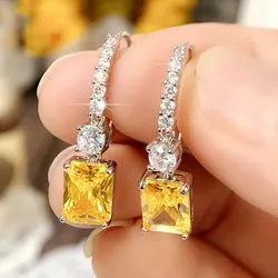 Huitan Elegant Yellow CZ Dangle Earrings for Women New Fashion Design Engagement Wedding Ear Accessories Good Quality Jewelry