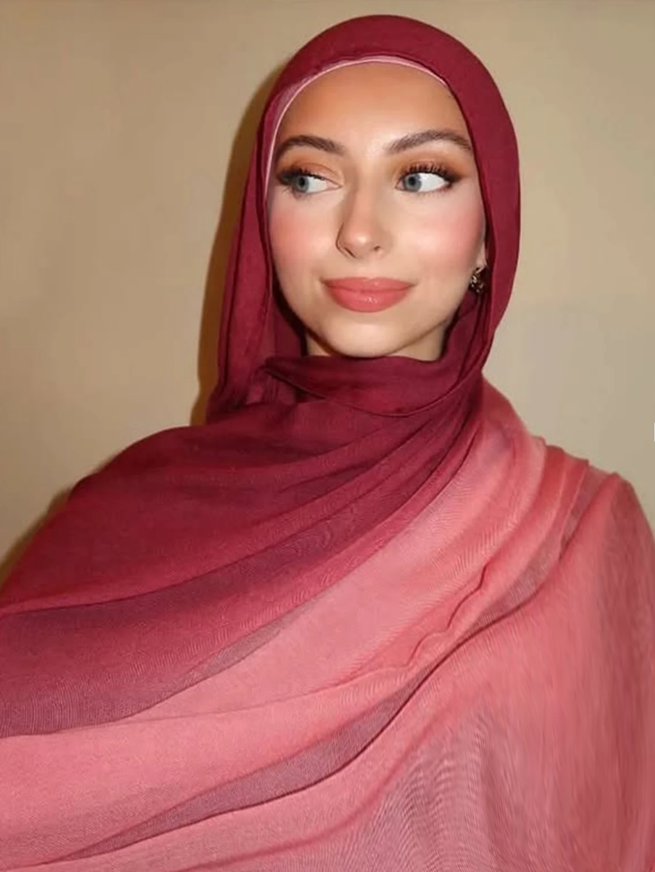 New Gradient Color Hijab Two Color Scarf Tie-Dye Cotton Shawls Muslim Women Wraps Headband Islamic Turban Foulard 2