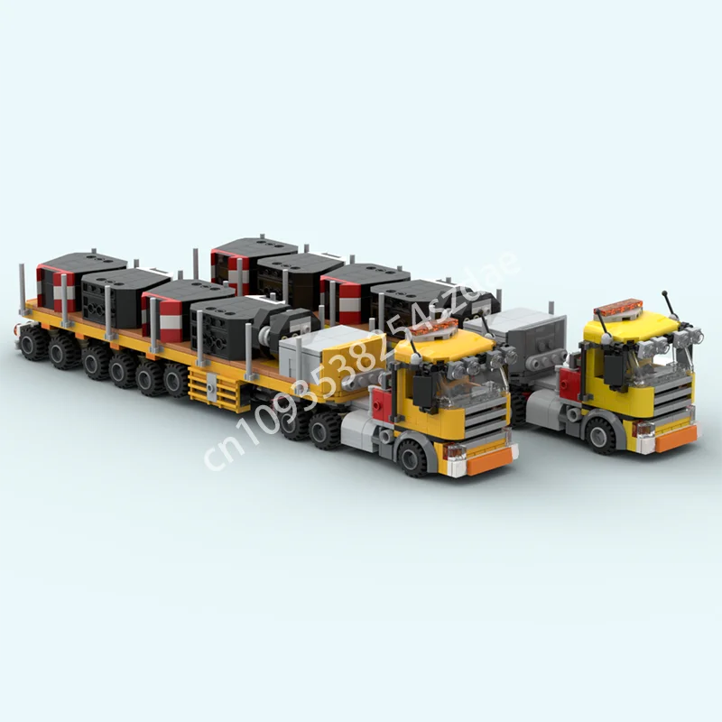 Camión de construcción MOC y balastro, remolque de plataforma plana, juguete para regalo de Navidad, vástago educativo de aprendizaje de vapor, 727 Uds.