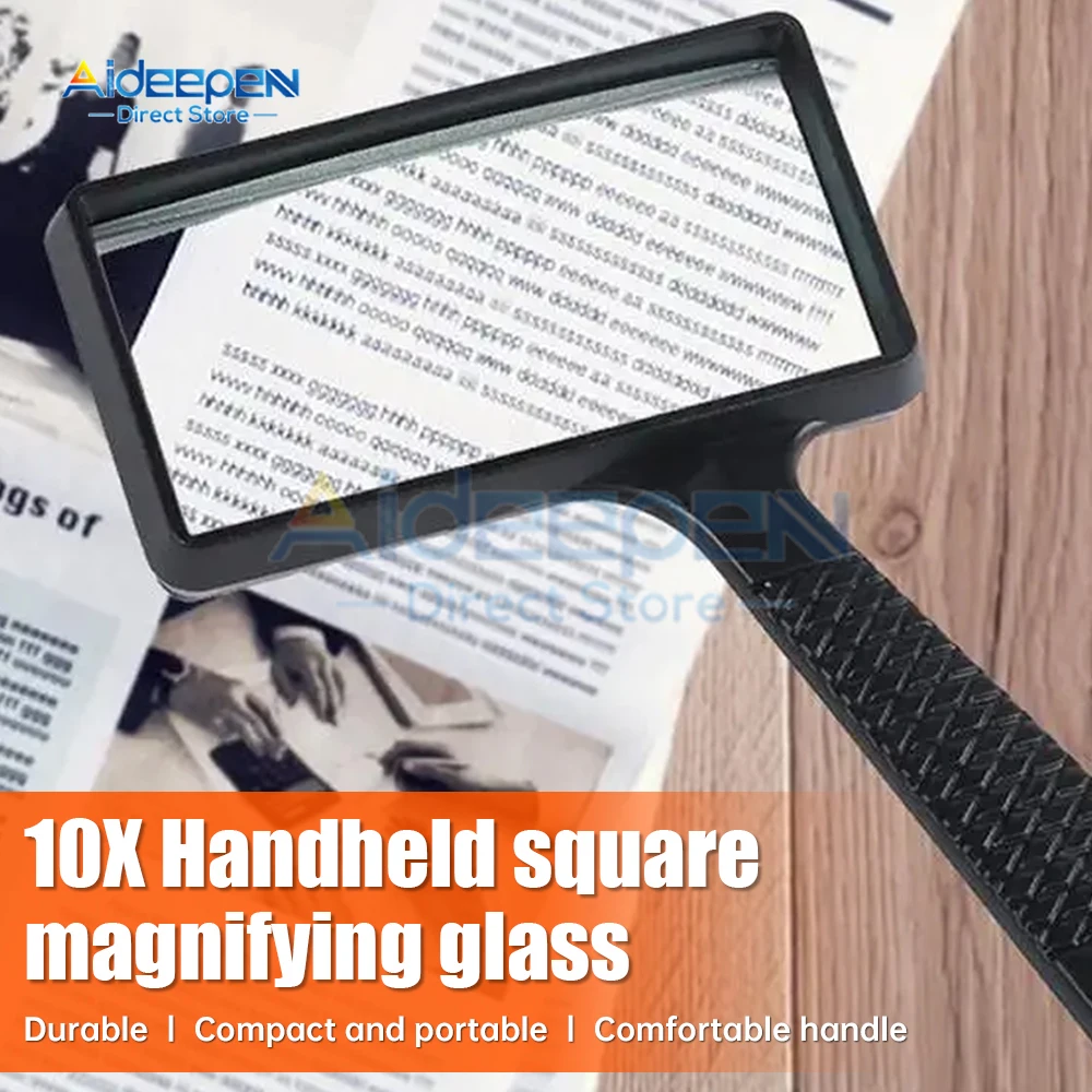 High Quality Portable Handheld High Definition Rectangle Reading 10X Magnifier Glass Lens Loupe for Old People Reading Magnifier