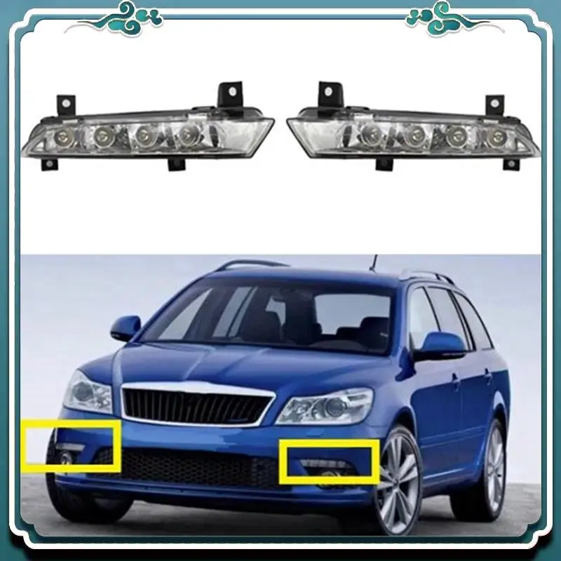 

ABTU-Car Front Bumper DRL LED Fog Lights Daytime Running Light For Skoda Octavia RS 2009-2013 Accessories Parts 1Z0941067 1Z0941