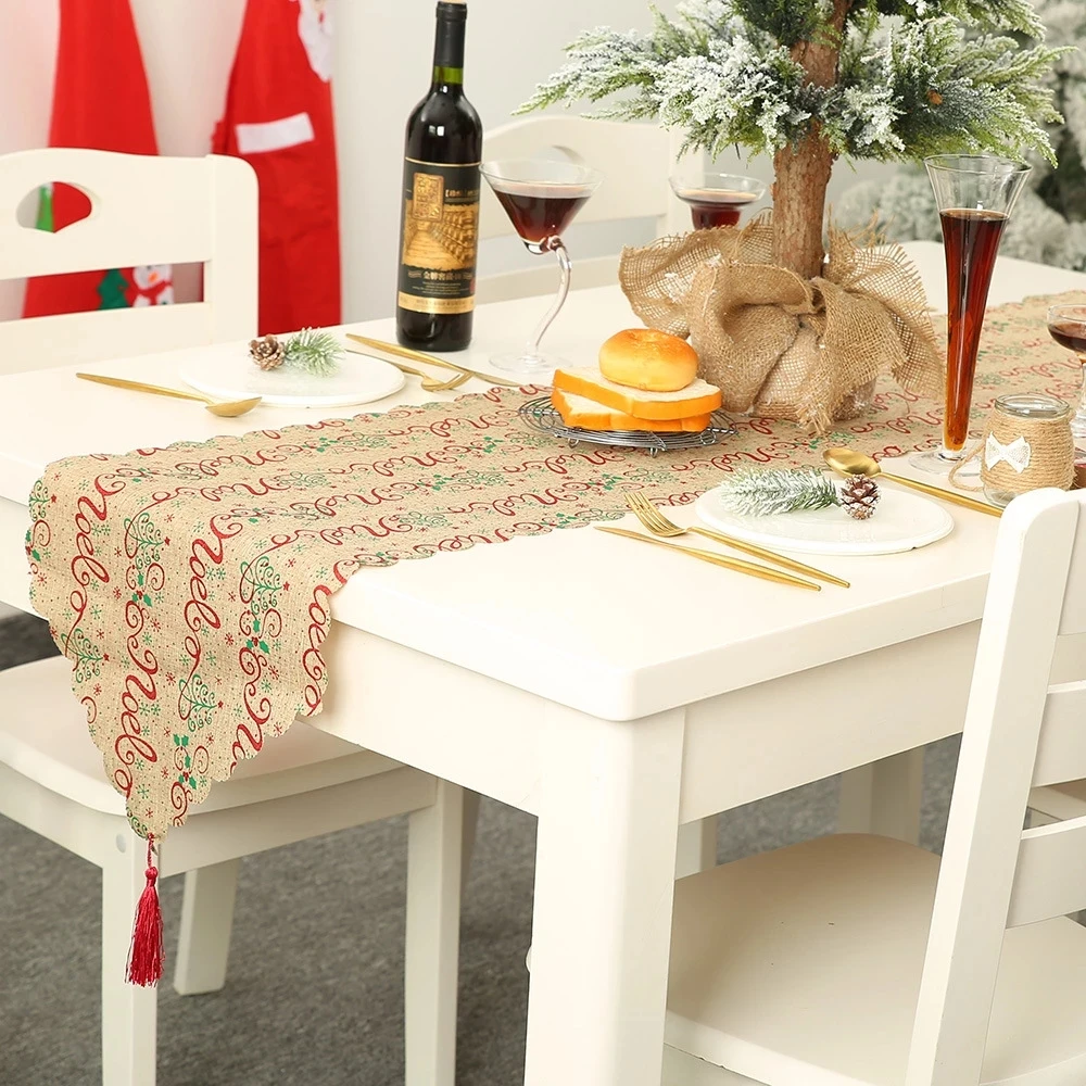 Christmas Table Runner 2023 New Year Household Table Cover Decor Placemat Elk Xmas Tree Printed Tablecloth Christmas Decorations