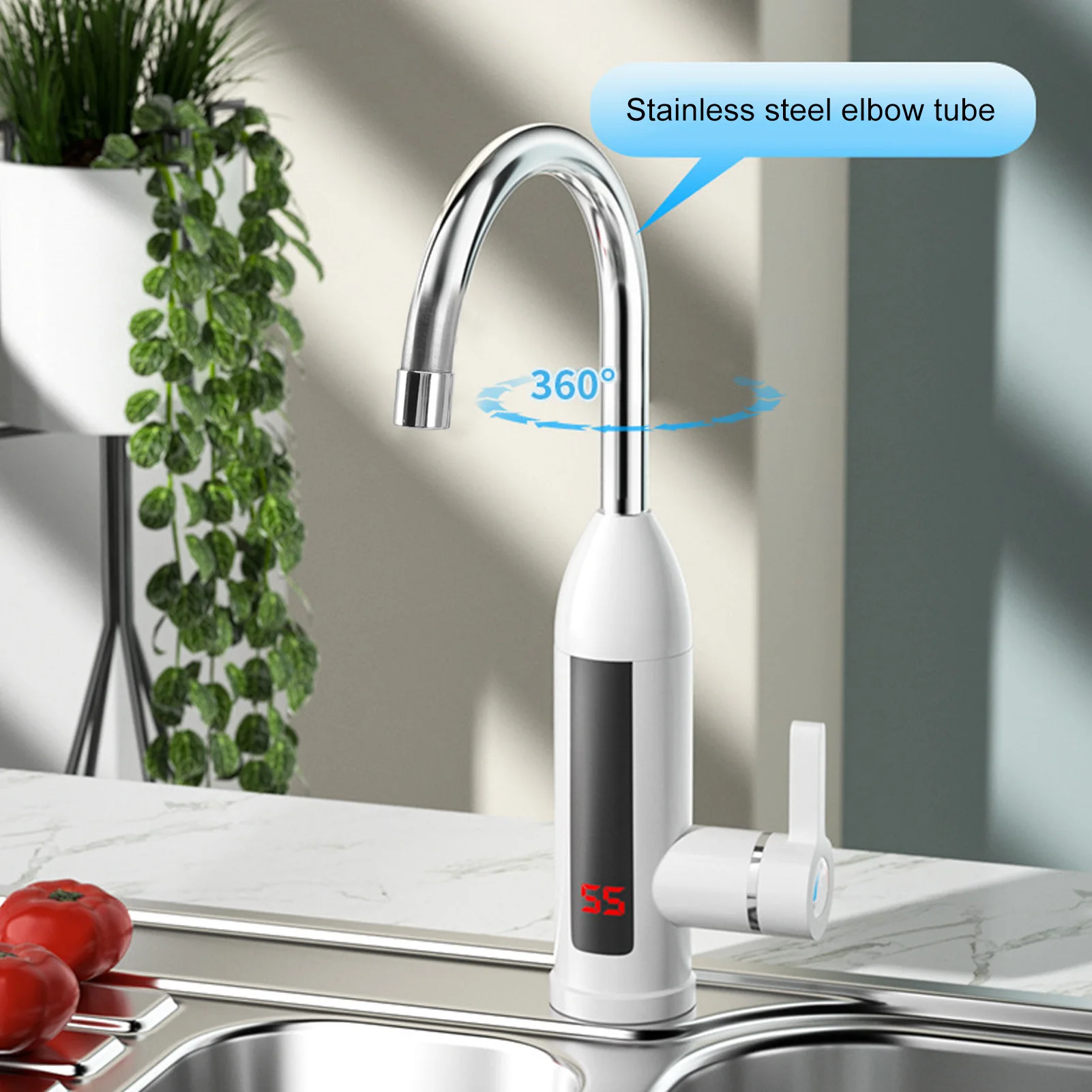 Robinet de chauffe-eau instantané 3000W IPX4 ABS, robinet de chauffage de cuisine en acier inoxydable sans réservoir pour la maison