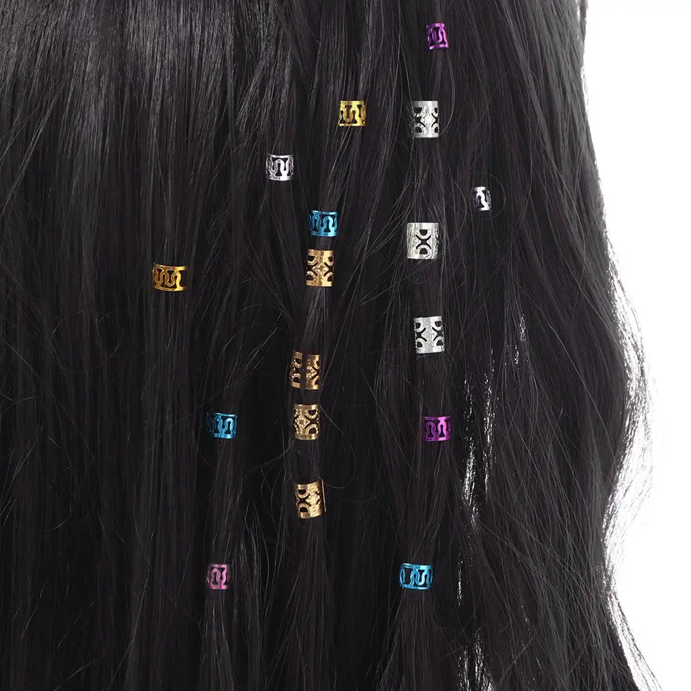 40pcs Dread Locks Hollow Out Hair Ring Metal Cuff Clips Colored Dreadlocks Beads Dirty Braids Charm Hair Braid Tubes Women