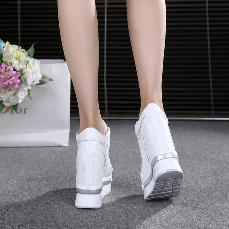 2022 NEW Classic Women Mesh Platform Sneakers Trainers White Shoes High Heels Wedges Outdoor Shoes Breathable Casual Shoes Woman