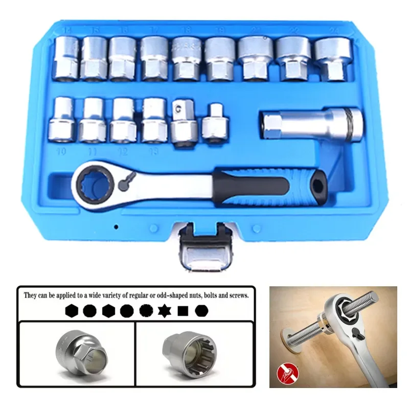 for 17 Piece Piercing Ratchet Sleeve Multifunctional Tooth Removal Tool with 12 Angle for Body Jewelry Change Long Tail