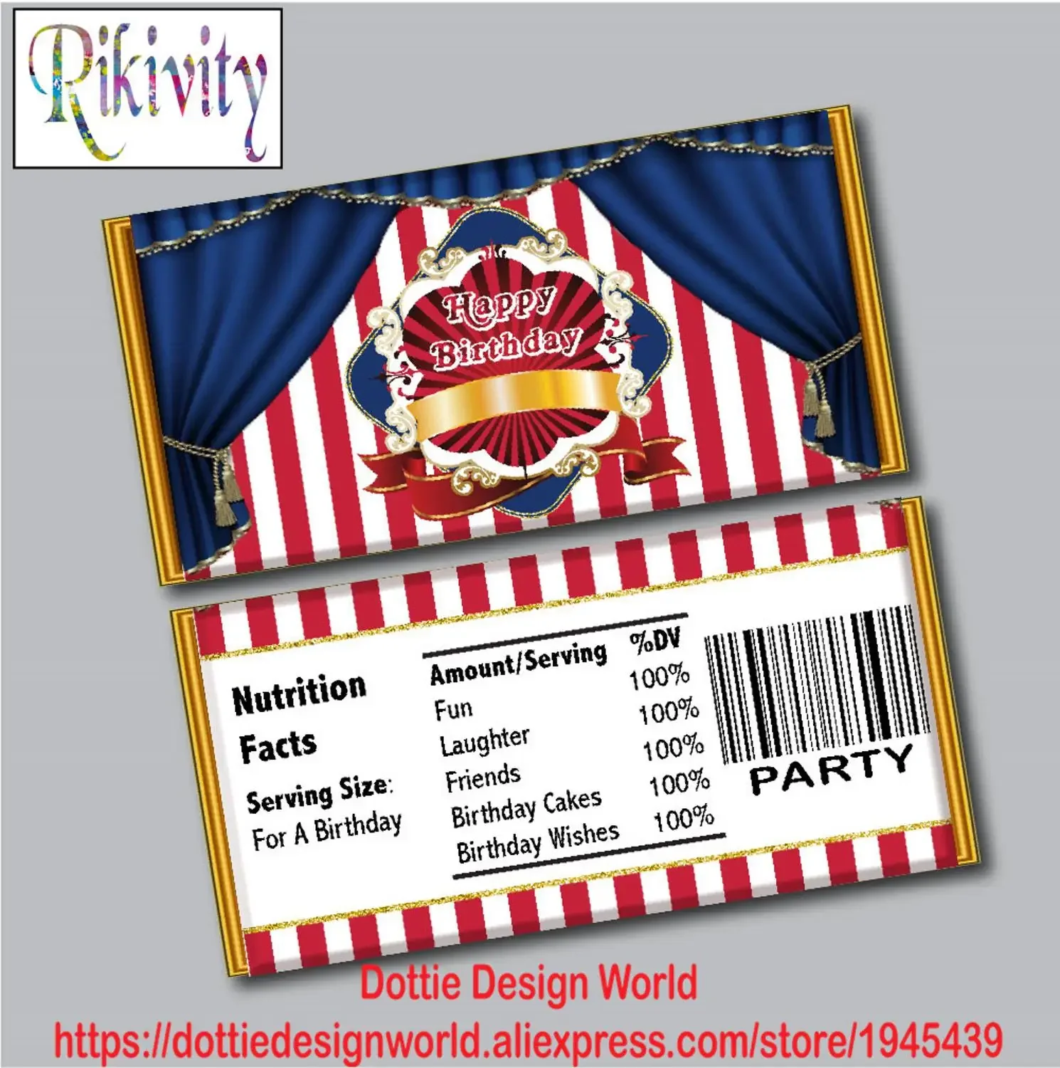 

Carnival Circus Theme Birthday Party Chocolate Candy Bag Wraps Water Bottle Label Baby Shower Wedding Decor