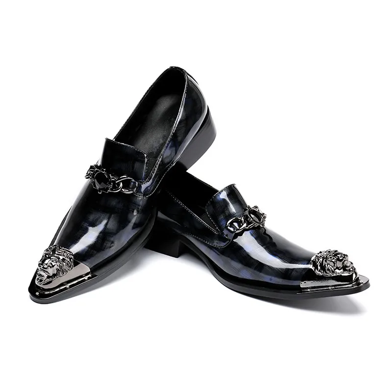 

2024 British Style Luxury Pointed Toe Formal Shoes Men Busineaa Plus Size Banquet Shoes Social Male lacquer Leather Dress Shoes