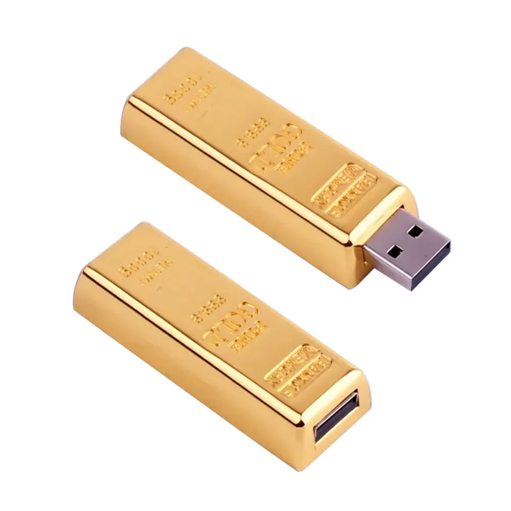 golden usb flash drive Metal pen drive 4GB 8GB 16GB 32GB 64GB Gold Bar 128G USB2.0 Flash memory pendrive Bullion Stick disk gift