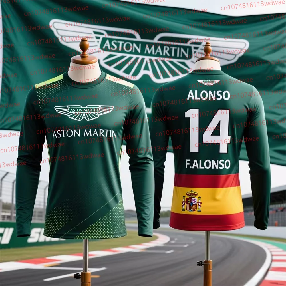 

Aston Martin Long Sleeve T-shirt Fashion Unisex Spanish Racer Fernando Alonso 14 Tshirt Outdoor Fitness Motorcycle T-shirt