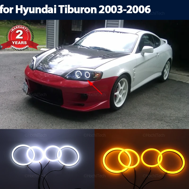 

White Yellow Cotton Smd LED Angel Eyes Halo Ring Lamp Turn Signal Running Light DRL for Hyundai Tiburon 2003-2006 Car-styling