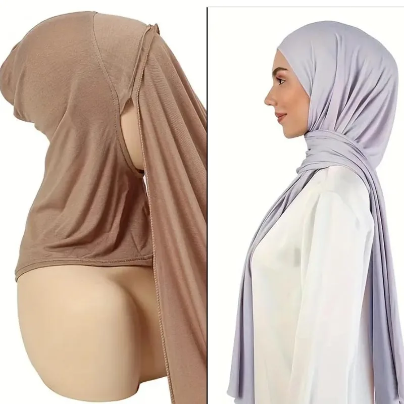 Easy To Wear Hijab With Modal Pullover Hijab Thin Breathable Instant Hijab Scarf 2 In 1 Integration Casual  Elastic Head Wrap