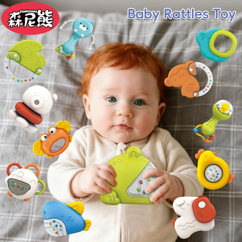 SENNIXIONG الطفل الكرتون حشرجة الموت الأخطبوط كراب Handbell مضغ التسنين تطوير لعبة مونتيسوري الحسية لحديثي الولادة طفل هدية