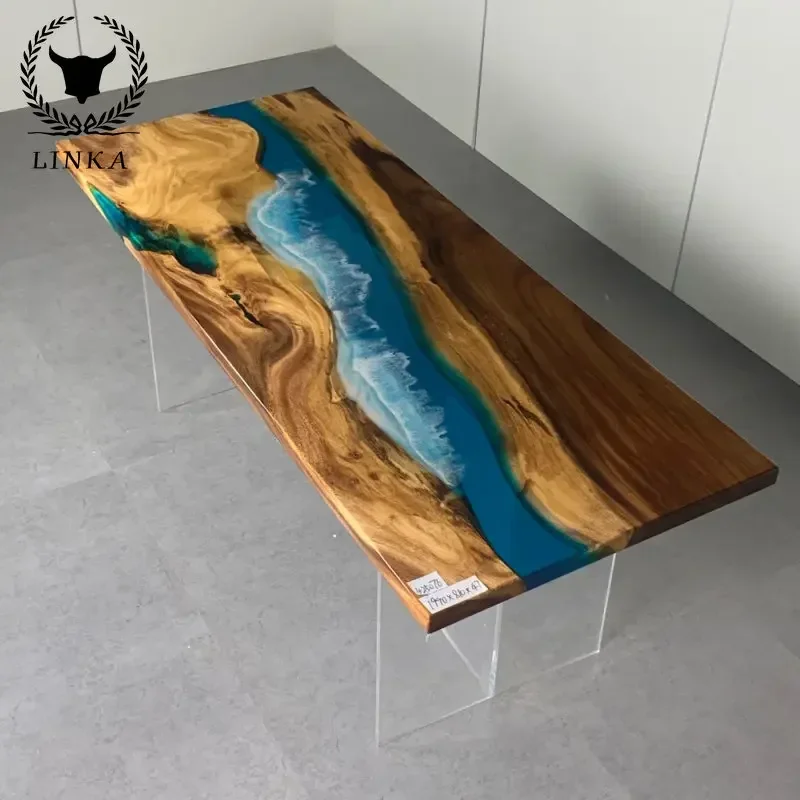 

Custom South American walnut Patio Outdoor Hotel Modern Dining bar table restaurant Resin Epoxy