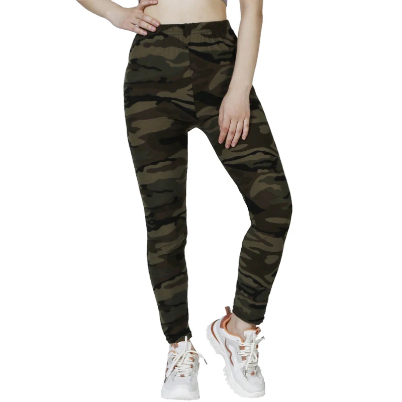 Camouflage Gray Green Tight Casual High Stretch Women\'s Leggings, Sporty And Sexy Fitness Retro Nine Point Pencil Pants