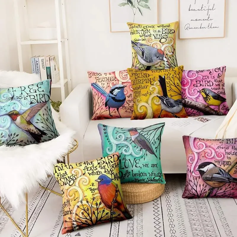 

Home Pillow Sofa Cushion Decorative American Oil Painting Bird Print case