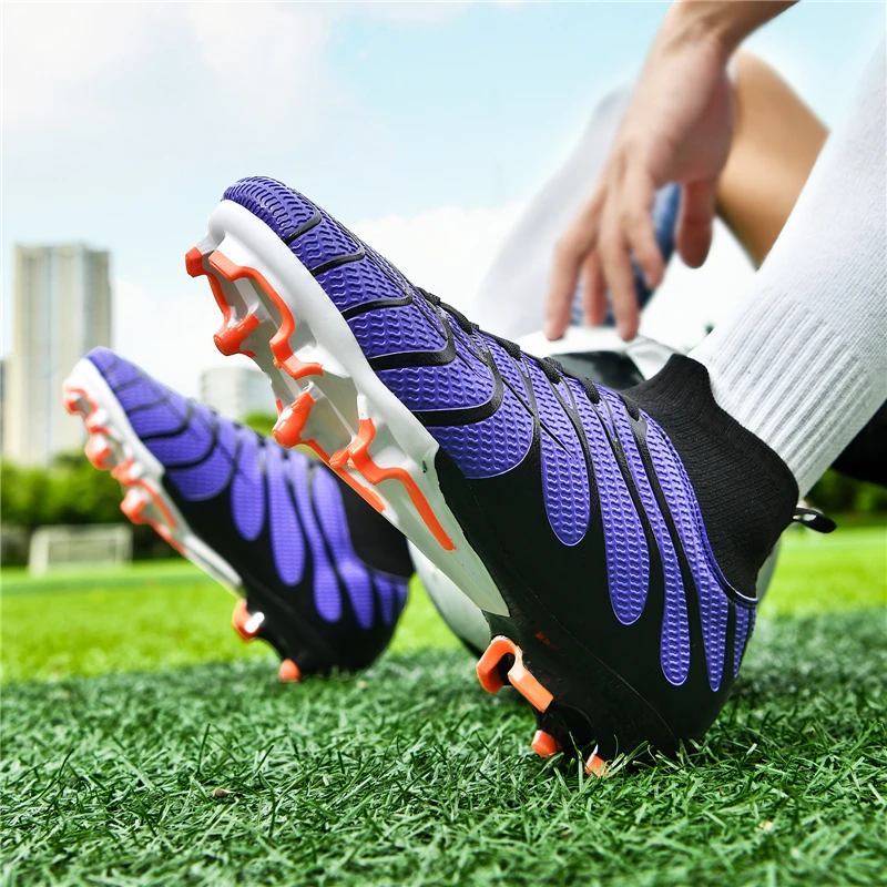 Professional Men's Football Boots Original Outdoor High Top Society Soccer Cleats Men Fashion Purple Non-slip Futsal Shoes Man