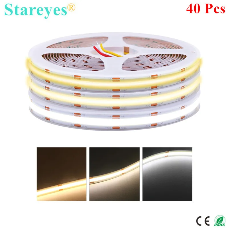 

40 Pcs COB CCT LED Strip DC12V 24V 608LED/m 5m 10m FCOB LED Light Dimmable Dual White Flexible Linear LED Tape High Density Ra90