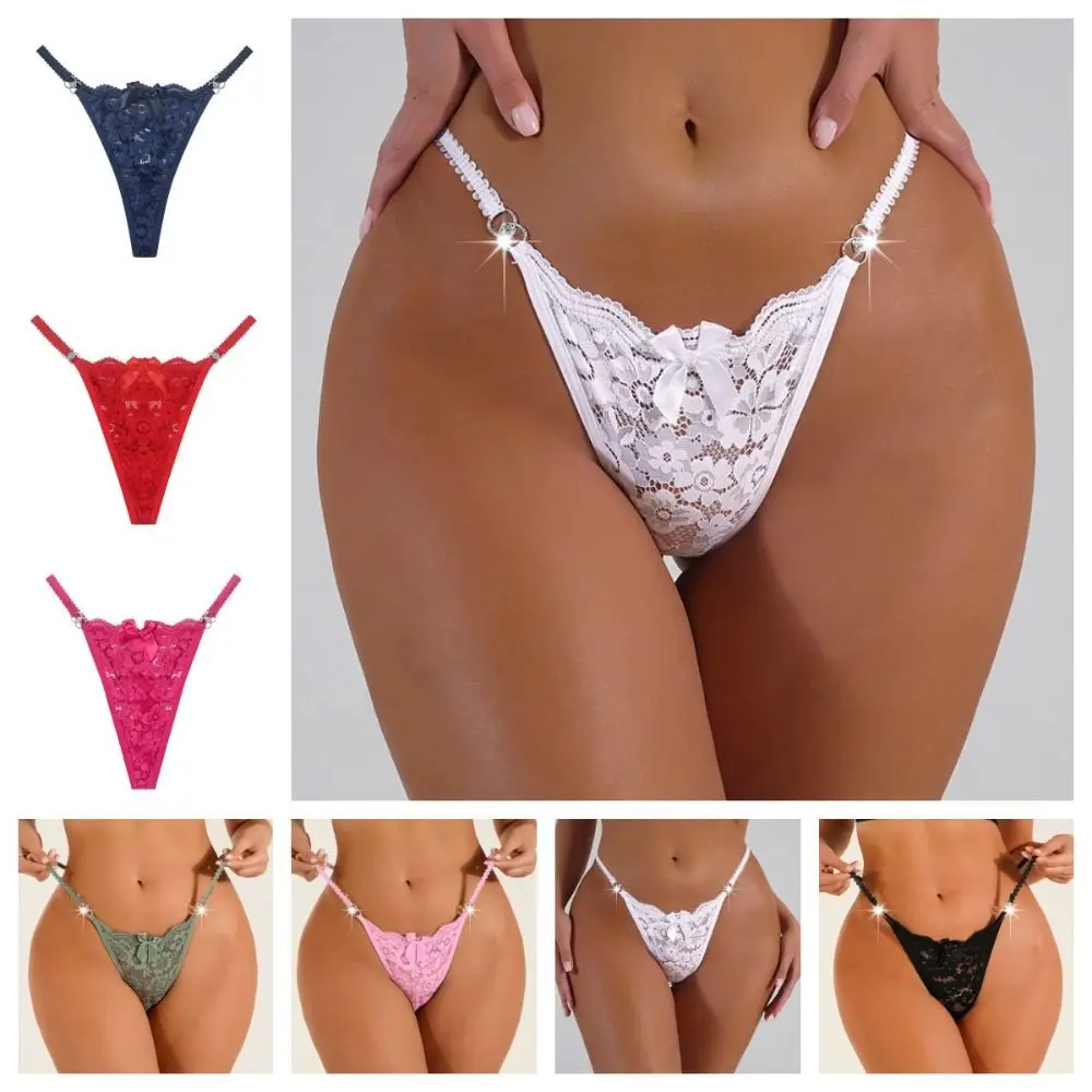 Solid Color Sexy Lace Thong Thin Low Waist Bowknot Briefs Traceless Panties G-String Underwear Seamless Briefs Women