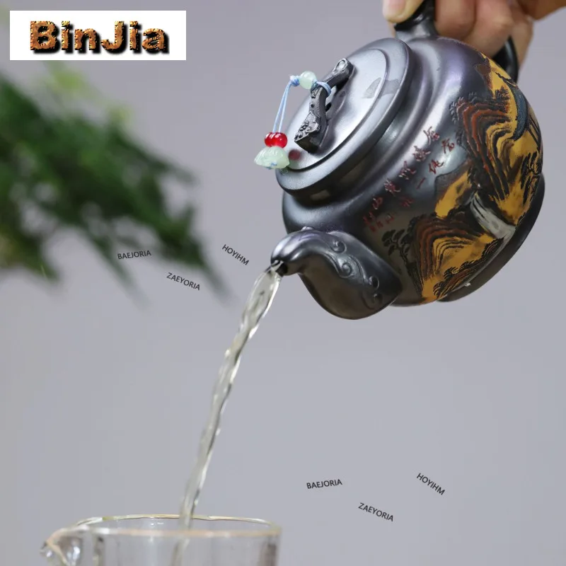 390ml High-end Yixing Purple Clay Teapots Handmade Landscape Pot Raw Ore Xuan Iron Stone Yellow Mud Kettle Zisha Tea Set Gifts